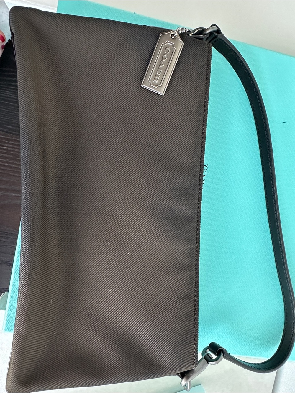 Coach Dark Brown Wristlet with Black Strap